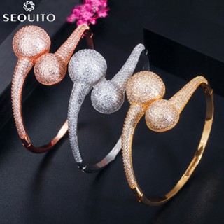 Sequito สร้อยข้อมือ กําไลข้อมือ ชุบเงิน ประดับเพทาย AAA สีโรสโกลด์ สีเหลือง สําหรับผู้หญิง B178