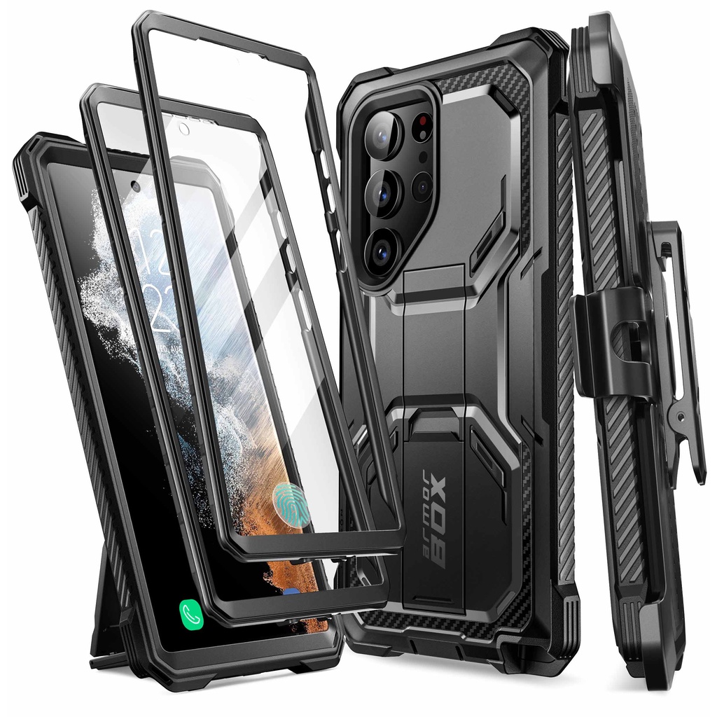 I-blason เคสเกราะป้องกันหน้าจอ พร้อมคลิปหนีบเข็มขัด 2 กรอบด้านหน้า สําหรับ Samsung Galaxy S23 Ultra