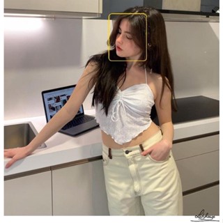 Ldd- เสื้อกล้ามสั้น เปิดหลัง ลายลูกไม้ สีขาว สําหรับผู้หญิง
