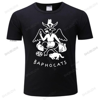 เสื้อยีด ความแปลกใหม่ Baphocats Tshirt แขนสั้นเสื้อยืดผ้าฝ้ายนุ่ม O-neck กราฟิก Baphomet เสื้อยืดซาตานปีศาจลึกลับแพ_01