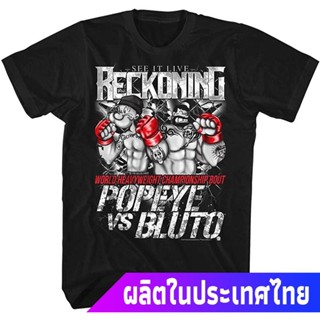 ผ้าฝ้าย 100%ป๊อปอาย ผู้ชาย American Clics Popeye Mens Reckoning T-Shirt Black discount รถถังS-3XL_02