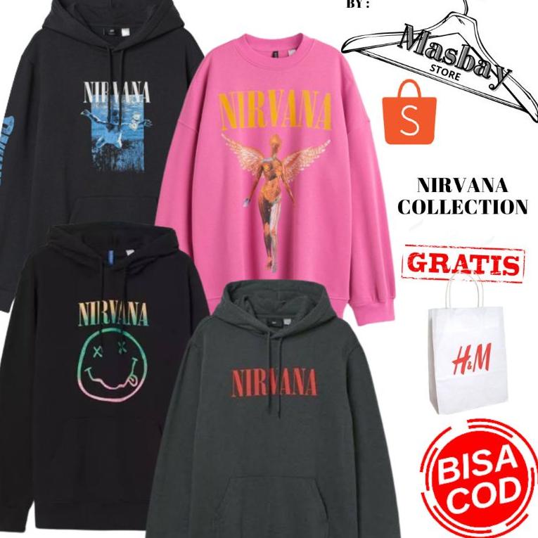 สินค้ามีจํานวนจํากัด (1.1) H&M Nirvana Never Mind Hoodie สีดํา, k, สีเทาเข้ม FREE PAPER BAG HnM