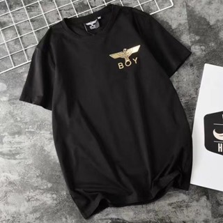 เสื้อยืดแขนสั้น ผ้าฝ้าย ทรงหลวม พิมพ์ลาย BOYLONDON สไตล์คลาสสิก เรียบง่าย อินเทรนด์คู่รัก สําหรับผู้ชาย และผู้หญิง