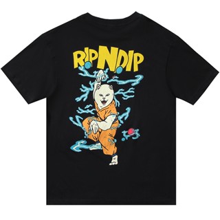 เสื้อยืดแขนสั้น ผ้าฝ้าย ทรงหลวม พิมพ์ลายแมว Ripndip อินเทรนด์ สําหรับผู้ชาย และผู้หญิง