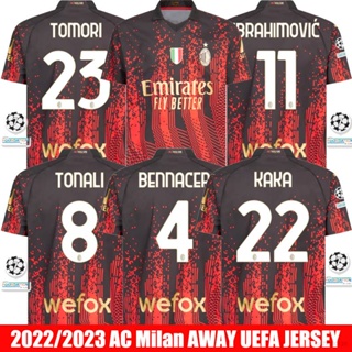 เสื้อกีฬาแขนสั้น ลายทีมชาติฟุตบอล Ibrahimovic Kaka Tonali HQ1 2022-2023 AC Milan Away QH1