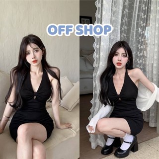 OFF SHOP พร้อมส่ง (OFF-6A90)  ชุดเดรสไหมพรม เว้าหน้าเล็ก มี3ผ้ายืดนุ่มนอ้มใส่สบาย