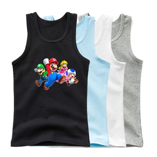 เสื้อยืดแขนกุด ผ้าฝ้าย พิมพ์ลายการ์ตูน Super Mario แฟชั่นฤดูร้อน สําหรับเด็กผู้ชาย และผู้หญิง ขนาด 100 ซม. - 160 ซม.