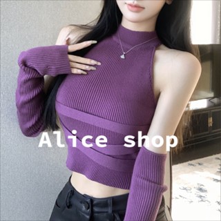 Alice  เสื้อครอปไหมพรม เปิดไหล่ Y2Kสไตล์ 2023 ใหม่  Chic ins รุ่นใหม่ พิเศษ A29J0EB 36Z230909