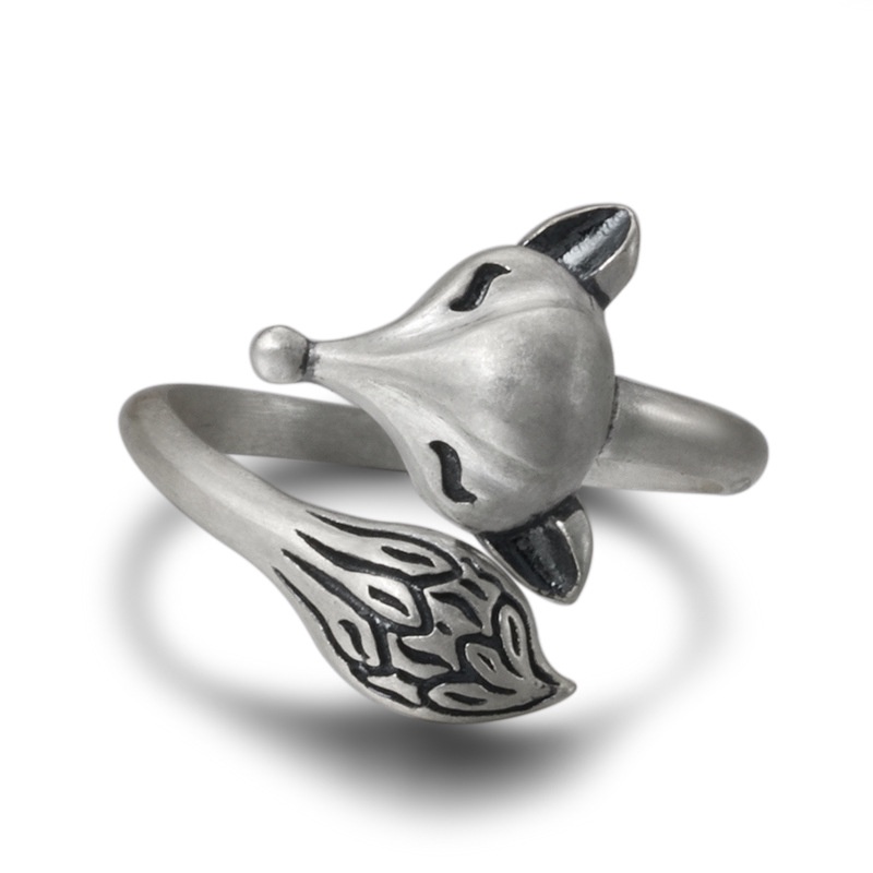 เครื่องประดับ แหวนเงิน แบบเปิด รูปสุนัขจิ้งจอกน้อย สามารถปรับได้ แฟชั่นเรโทร สําหรับผู้หญิง - รูปที่ 3