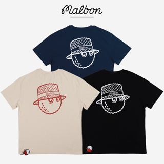 Malbon GOLF เสื้อยืด คอกลม แขนสั้น พิมพ์ลายหมวกบักเก็ต ทรงหลวม สําหรับผู้ชาย