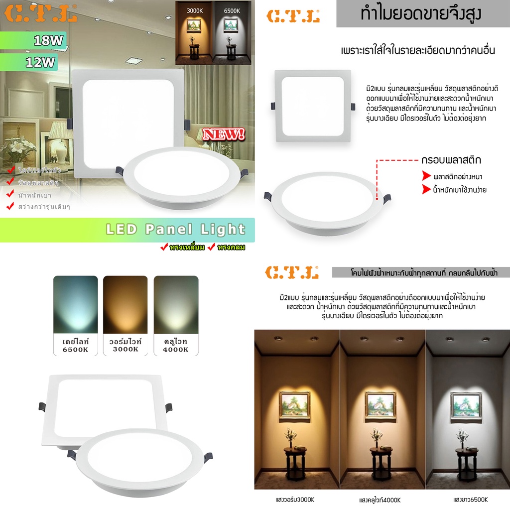 โคมฝังฝ้า LED ทรงกลม ทรงเหลี่ยม ดาวไลท์พลาสติกไดรเวอร์ในตัว ติดฝ้า ALL IN ONE ติดเพดาน  PANEL แบบฝัง แสงขาว และ แสงวอร์ม ราคา ถูกที่สุด ดีลบีเคเค