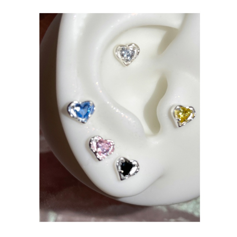 ต่างหูสตั๊ด รูปหัวใจ โรแมนติก สีเงิน เครื่องประดับ สําหรับผู้หญิง - รูปที่ 3