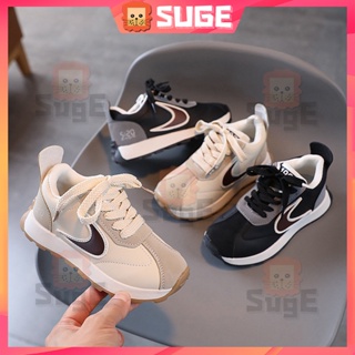 【Suge】รองเท้าผ้าใบลําลอง ระบายอากาศ สีดํา เหมาะกับการวิ่ง เล่นกีฬา แฟชั่นสําหรับเด็กผู้ชาย และเด็กผู้หญิง ไซซ์ 26-36