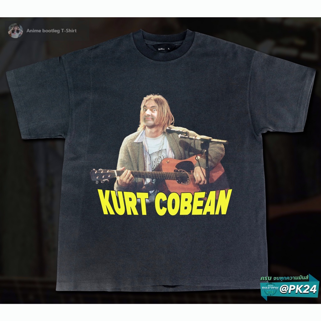 2023เสื้อยืดคอตตอน 100% Mr. Bean x Kurt Cobain เคิร์ต โคบีน DTG Bootleg