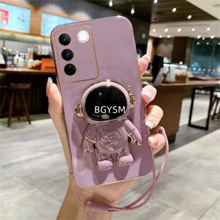 ใหม่ พร้อมส่ง เคสโทรศัพท์มือถือนิ่ม ปิดด้านหลัง ป้องกันกล้อง ลายนักบินอวกาศ พร้อมสายคล้องมือ และขาตั้ง พับได้ สําหรับ VIVO V29 5G X90 Pro V295G 2023