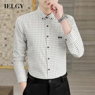 IELGY เสื้อเชิ้ตแขนยาว ลายสก๊อต อินเทรนด์ ธุรกิจ เบา สําหรับผู้ชาย