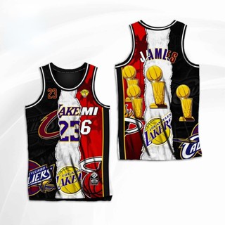 เสื้อกีฬาบาสเก็ตบอล ทีม LAKERS CAVS JERSEY LEBRON LEBRON JAMES CAVS X LAKERS X HEAT FULL SUBLIMATED JERSEY