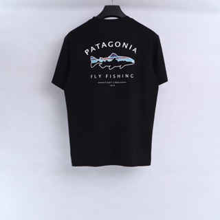  ใหม่เอี่ยมเสื้อยืดแขนสั้นพิมพ์ลาย Patagonia สำหรับผู้ชายเสื้อยืดคอกลมผ้าฝ้ายสำหรับผู้ชายและผู้หญิง