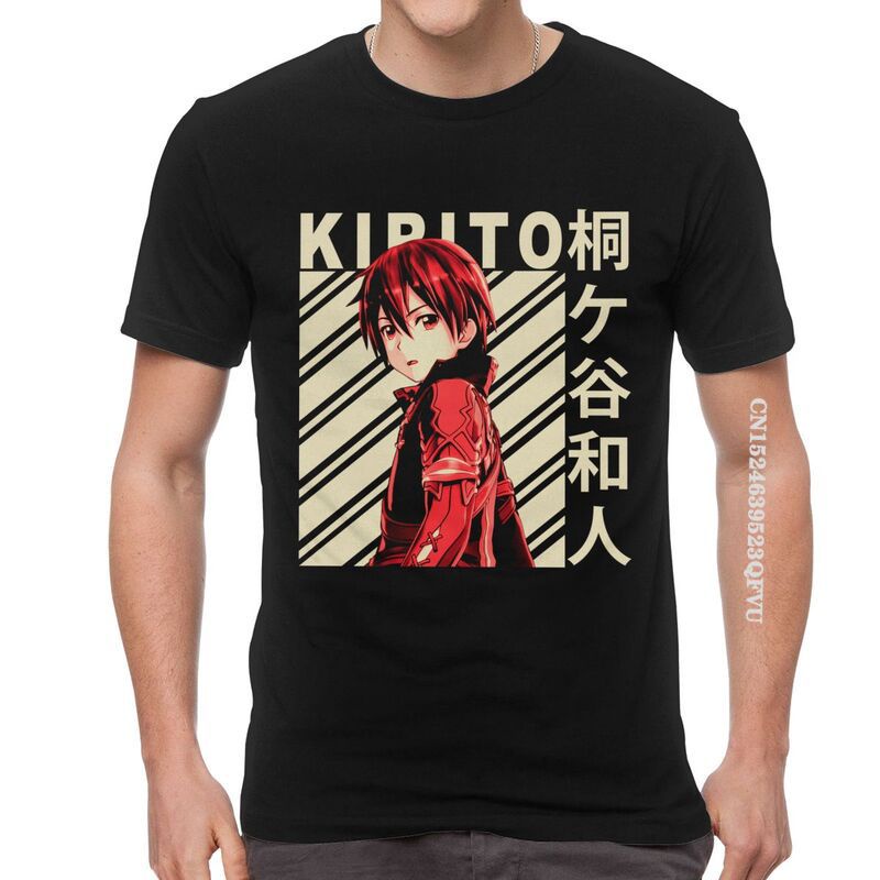 เสื้อยืด ผ้าฝ้าย พิมพ์ลายอนิเมะ Kirigaya Kazuto Sword Art Online Kirito สําหรับผู้ชาย_08