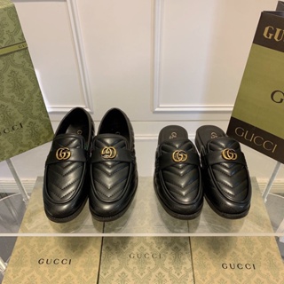 Gucci รองเท้าโลฟเฟอร์หนัง ส้นแบน สไตล์อังกฤษย้อนยุค แฟชั่นฤดูใบไม้ผลิ สําหรับผู้หญิง 2022