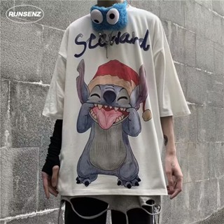 เสื้อยืดลําลอง แขนสั้น พิมพ์ลายการ์ตูน Stitch ทรงหลวม ขนาดใหญ่ สําหรับผู้ชาย และผู้หญิง ไซซ์ M - 8XL