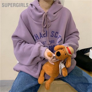 SUPERGIRLS ผู้หญิงลำลอง Hoodies แขนยาวจดหมายพิมพ์ Drawstring เสื้อสวมหัวสำหรับฤดูใบไม้ร่วงฤดูหนาว