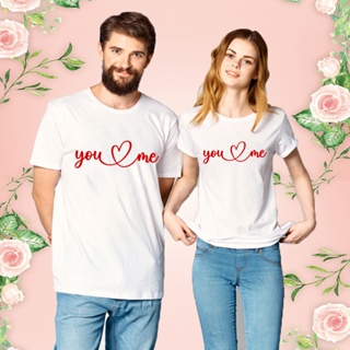 เสื้อยืดผู้ Christmas Valentines Day Loose T-Shirt Couple Short Sleeve Spot You and Me Love Printed T-Shirt เสื้อยืด S-