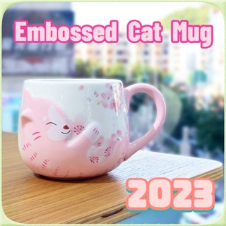 Graby2023 แก้วกาแฟเซรามิค ลายซากุระ ดาว แมวน่ารัก สีชมพู สําหรับเด็กผู้หญิง [สุดคุ้ม C]