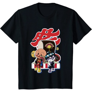 Japanese Classic Animation Anpanman Pattern Print Mens Pure Cotton Round Neck Short Sleeve T-Shirt_02