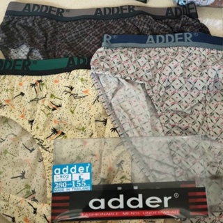 กางเกงในชาย Adder #902 รุ่นลาย แพ็คกล่องพลาสติก 3 ตัว/คละสี เนื้อผ้า Cotton ขอบโชว์ ขอบยาง(F/L/XL)