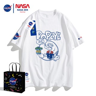 เสื้อยืดแขนสั้น คอกลม ผ้าฝ้ายแท้ พิมพ์ลาย NASA Co Branded Popeye Street Wear แฟชั่นฤดูร้อน สไตล์คู่รัก สําหรับผู้ชา_03