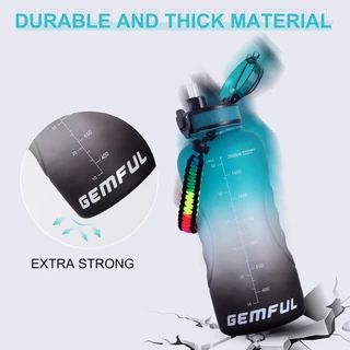 Gemful ขวดน้ําขนาดใหญ่ 2 ลิตร พร้อมหลอดดูด กันลื่น ไร้ BPA 64 ออนซ์ สําหรับฟิตเนส ยิม และกีฬากลางแจ้ง
