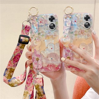 เคสโทรศัพท์มือถือแบบนิ่ม TPU ลายภาพวาดสีน้ํามัน รูปดอกซากุระ โรแมนติก พร้อมสายคล้องคอ และสายคล้องข้อมือ สําหรับ OPPO Reno8 T Reno 8T A78 5G 4G