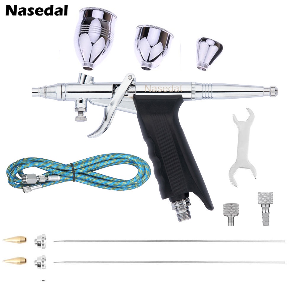 Nasedal NT-116B 0.3/0.5/0.8 มม.Double Action Airbrush Gravity Sprayer สําหรับสีรถเค้กตกแต่งรุ่นภาพวาดเครื่องมือ