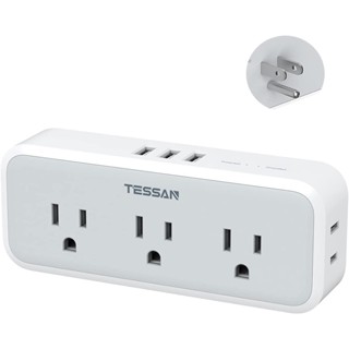 Tessan ซ็อกเก็ตพาวเวอร์ พร้อม USB 3 ช่อง 8 in 1 ปลั๊กอะแดปเตอร์ชาร์จ แบบติดผนัง