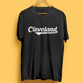 เสื้อยืดสีดำ เสื้อยืดผู้ชาย เสื้อยืดเบสบอล ผ้าฝ้าย พรีเมี่ยม พิมพ์ลาย Cleveland Indians MLB