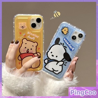 PingCoo - Case For iPhone 14 13 12 11 Plus Pro Max XR TPU Soft Clear Jelly Airbag Case Cute Winnie Pooh and Pochacco Camera Protection Shockproof Back Cover