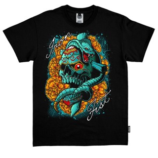 เสื้อยืดผู้ Kaos SKULL ART GREEN SNAKE - Size S M L XL XXL - UNISEX - Best Quality - KAOS DISTRO - KAOS ART WORK - KAOS