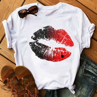 Solid Color T-Shirt Red Black Punk Rock Lip Printing Fashion Women Summer Female Short Sleeve Tops Womens Graph_12