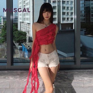 Musgal เสื้อกล้ามลําลอง เปิดไหล่ ลายดอกไม้ สีพื้น สําหรับผู้หญิง 2023