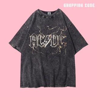 เสื้อยืด ขนาดใหญ่ พิมพ์ลายโลโก้ Acdc สีดํา