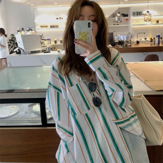 Suxi เสื้อเชิ้ตแขนยาว ลายทาง ทรงหลวม แฟชั่นฤดูใบไม้ผลิ สําหรับผู้หญิง