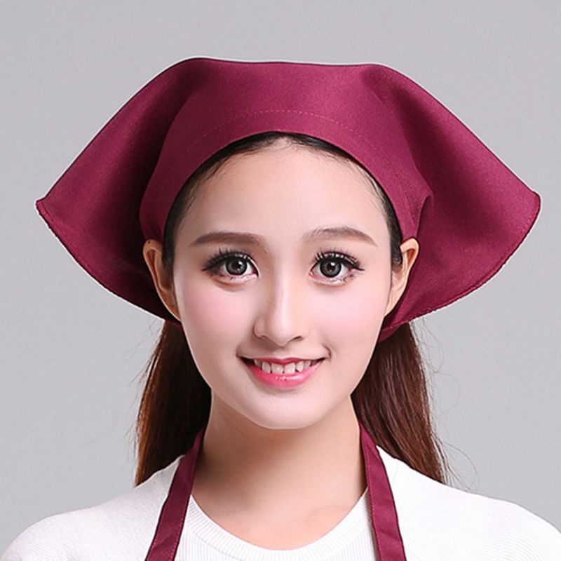 หมวกเชฟ ผ้าโพกหัว ทรงสามเหลี่ยม สีพื้น สไตล์ญี่ปุ่น สําหรับผู้หญิง ผู้ชาย ร้านอาหาร ทํางาน เบเกอรี่ คาเฟ่ พนักงานเสิร์ฟ