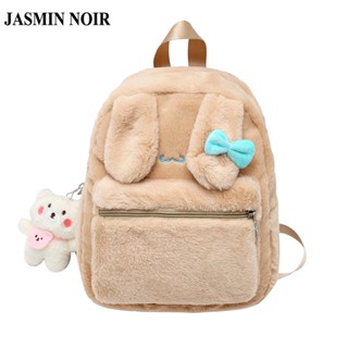 Jasmin NOIR Fur กระเป๋าเป้สะพายหลัง กระเป๋านักเรียน กระเป๋าเดินทาง อเนกประสงค์ เรียบง่าย สําหรับผู้หญิง