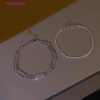 Thevantin 1/2 ชิ้น ใหม่ แฟชั่น สีเงิน ประกาย สร้อยข้อมือ สวยหรู เรียบง่าย ผู้หญิง ปรับได้ สร้อยข้อมือ กําไลข้อมือ ละเอียด แฟชั่น เครื่องประดับ อุปกรณ์เสริม สินค้าที่ดี