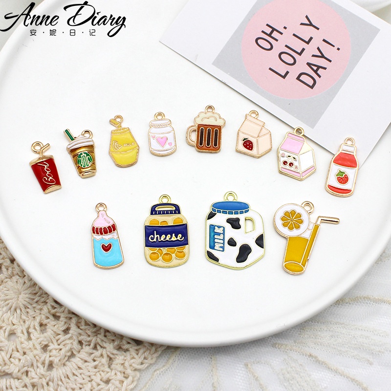 จี้สร้อยคอ รูปเครื่องดื่ม สตรอเบอร์รี่ โยเกิร์ต นม แฮนด์เมด DIY สําหรับผู้หญิง 2 ชิ้น ต่อล็อต 057