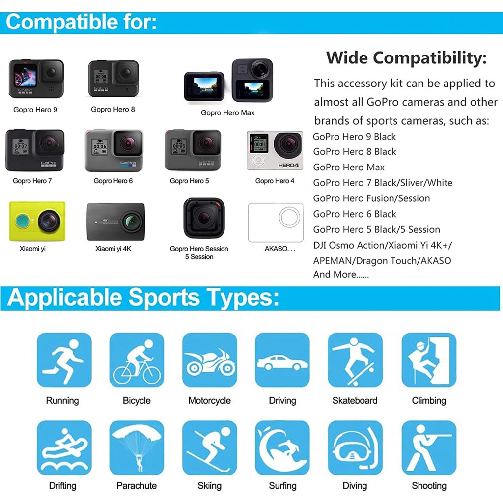 ชุดอุปกรณ์เสริมกล้อง สําหรับ GoPro Hero 11 10 9 8 7 GoPro Max GoPro Fusion Insta360 DJI Osmo Action AKASO APEMAN Campark SJCAM - รูปที่ 7