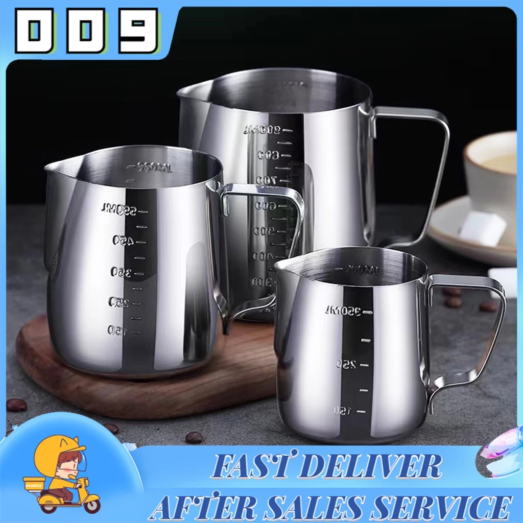 เหยือกตีฟองนม สีเงิน 350ml/600ml /1000MLพิชเชอร์ ถ้วยตีฟองนม สแตนเลส Stainless Milk Pitcher สเตนเลส304