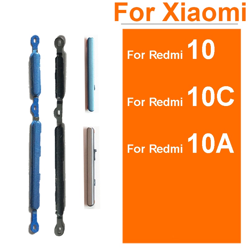 สําหรับ Xiaomi Redmi 10 10A 10C ปุ่มด้านข้างปรับระดับเสียงบนปุ่มปิดปุ่มควบคุม Volume Up Down Control ด้านข้างอะไหล่ซ่อม