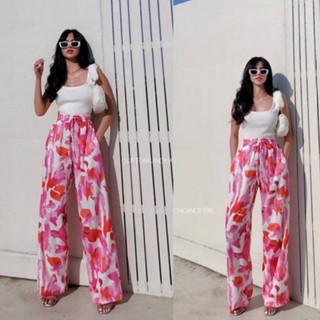 Vintage pant Pink blossom กางเกงทรงกระบอกเอวสูง